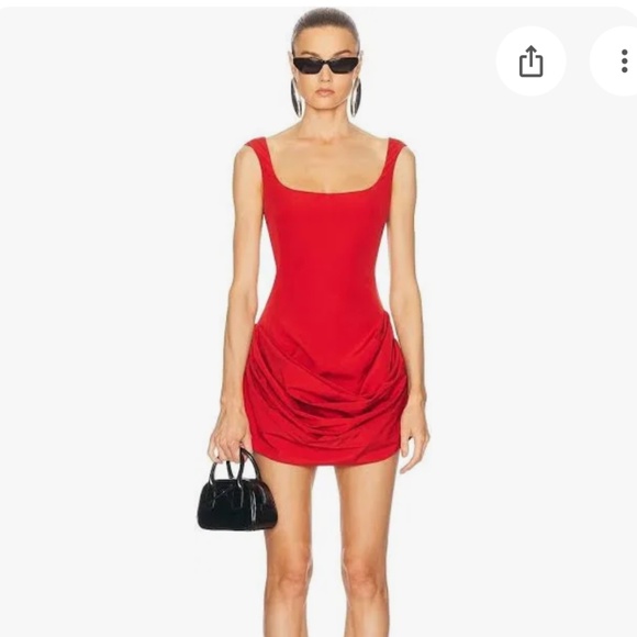 ISO Magda Butrym round neck ruched mini dress in red or white - Picture 2 of 2